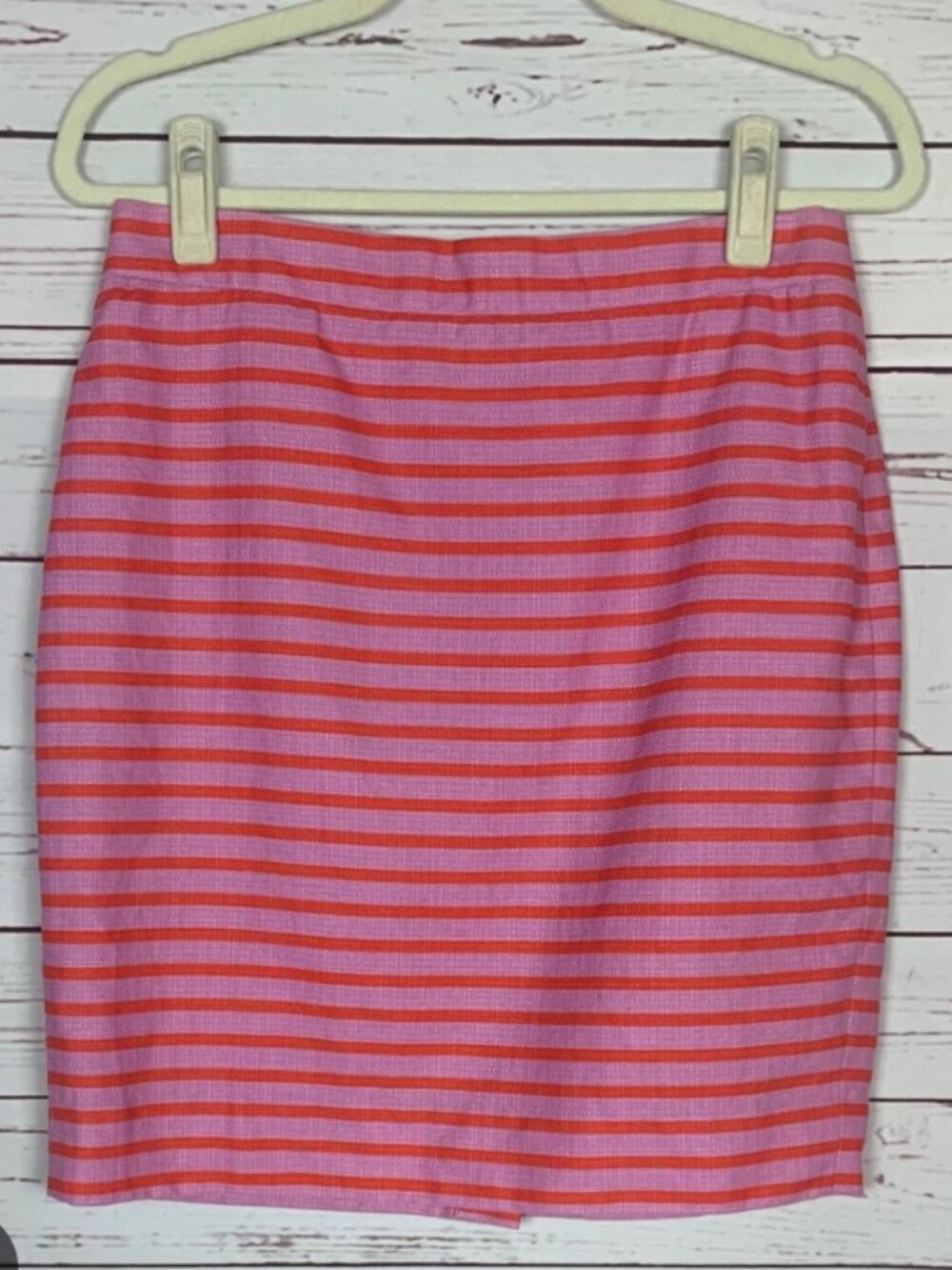 J Crew Pink Striped Pencil Skirt,  Petite Size 2, 100% cotton